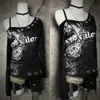 Nuevo Estilo de Moda Europeo y Americano de Principios de Primavera Holgado Y2K Hombros Descubiertos Oscuro Retro Subcultura Chica Picante Camiseta de Manga Larga Estampada