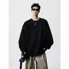 Moletom Masculino Gola Careca Pesado Desconstruído Americano Outono Marca Tendência Solto Manga Longa Camada Base Masculina Top Casual Preto
