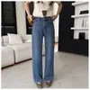 Alfaiataria tridimensional~Calça jeans azul retrô moderna para mulheres 2026 novo estilo reta solta comprimento total perna larga H081714