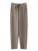 Pantalones Casuales de Punto Grueso de Lana Pura para Mujer, Otoño e Invierno 2025, Color Sólido con Costura Central y Bolsillos, Pantalones Largos de Corte Ajustado