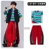 Conjunto de Street Dance Infantil Hip Hop Roupas da Moda para Crianças Meninos Bonitos e Descolados POLO Listrado Fantasia de Performance hiphop Fantasia de Performance