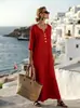 2026 Estilo Preguiçoso Europeu e Americano Transfronteiriço Vestido Moda Decote V Longo Design Solto Elegante para Uso Diário Viagem Férias