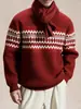 Suéter Vermelho de Ano Novo e Natal para Homens, Roupa do Zodíaco do Ano do Cavalo, Suéter de Tricô Fair Isle Novo Estilo 2026 para Homens