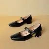 Zapatos Nuevos para Mujer Primavera y Otoño 2025 Hebilla Cuadrada Tacón Medio Grueso Zapatos de Una Sola Capa Zapatos Mary Jane Simples Tallas 32-43 Talla Zapatos de Comercio Exterior
