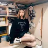 Sudadera Redonda con Estampado de Lazo Transfronterizo para Mujer Otoño e Invierno Nuevo Estilo Moda Simple Holgada de Terciopelo Sudadera de Estudiante