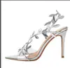 Sandalias de Tacón Alto Dropshipping del Fabricante, Sandalias de Tacón Alto con Ramas Doradas y Hoja de Jade, Sandalias Doradas de Tacón Alto de Punta Fina Antideslizantes