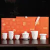 2026 Nuevo Modelo Porcelana de Jade Grasa de Oveja Juego de Té Kung Fu para Uso Doméstico, Incluye Gaiwan, Taza de Té y Mesa de Té, Juego de Tres Piezas