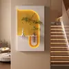 A pintura em arenito da Galeria de Arte Qiaojia oferece uma sensação de luxo leve e de alta qualidade, adequada para decoração de hall de entrada, arte de parede com plantas verdes e pinturas de parede de fundo com luzes.