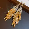 Pendientes de Borla con Forma de Flor de Abanico de Circonita Amarillo Crepúsculo Coloridos, Para Vestir de Noche, Pendientes de Lujo, Joyería con Sensación de Lujo Ligero y Gama Alta