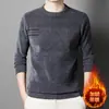 Ropa de punto de forro polar para hombre en invierno, cuello redondo, punto grueso para hombre, prenda de una pieza, top térmico de terciopelo, camiseta para papá, ropa para hombre