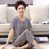 Pijama para madres de mediana edad y mayores, con estampado digital, pantalones de manga corta, tejido de algodón sintético, ropa de casa, conjunto de cárdigan con botones florales