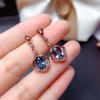 Celebridad de Internet En Vivo Nuevos Imitación Topacio Azul Natural de Londres Pendientes para Mujer Chapado en Oro Rosa de 14K Pendientes Joyería para Oreja