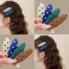 Pinza BB ovalada de estilo coreano retro con bloques de color y lunares, accesorio para el cabello de pinza lateral con textura única para flequillo