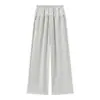 Calça Casual de Pierna Larga com Acabamento em Renda, Fina de Cintura Alta, Caimento Solto, Afinando, Comprimento até o Chão