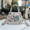 Nova bolsa tote estilo étnico, bolsa de lona, capa de sofá, casual e moderna, bordado com fio dourado dupla face, pode ser carregada na mão ou usada na transversal
