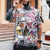 Nova Moda Masculina Rua Hip Hop Graffiti Impressão 3d Leica Poliéster Tecido de Alta Qualidade Camiseta Tamanho Europeu