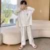 Pijama de Algodón Puro para Niños Primavera y Otoño Niños Medianos y Grandes Cárdigan Estampado Niño Dibujos Animados Holgado Conjunto de Ropa para el Hogar Se Puede Usar Afuera