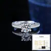 Anillo de Plata de Ley S925 con Moissanita Color D de 1 quilate Anillo Abierto Clásico de Cuatro Garras Estilo Coreano de Nicho Regalo de Boda para Mujeres