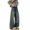 Jeans Retro Americanos Desgastados Bigotes de Gato para Hombre Marca Trendy Nuevos Street Hipster Holgados Versátiles Pierna Recta Pantalones Largos