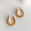 Dazan Atacado Em Estoque Moda Europeia e Americana Transfronteiriça Nicho Fashionável Estilo Ins Aço Titânio Banhado a Ouro 18K Brincos de Mola Onda Chifre