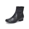 Botines Cortos de Piel de Vaca de Primera Capa Nuevos Otoño/Invierno para Mujer Puntera Cuadrada Cremallera Lateral Tacón Grueso Piel Suave Cómodos Versátiles para Viajar Botas de Mujer de Cuero Genuino