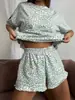 En Stock Transfronterizo Europeo y Americano Ruso Nuevo Estampado de Leopardo Moda Femenina Pijama de Manga Corta Shorts Conjunto Sexy