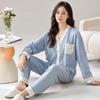 Pijamas de Mujer Primavera y Otoño Algodón Manga Larga Pantalón Largo Estampado Kimono Cárdigan Estilo Otoño e Invierno Se Puede Usar Afuera Ropa de Casa para Mujer Engrosado
