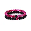 Pulseira Conjunto de Pedras Naturais Europeias e Americanas 8mm Pedra Vulcânica Pedra do Tigre Lápis Lazúli Fio Elástico Pulseira de Contas Pulseira