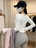 Camiseta de Manga Longa para Mulheres, Estilo Fino para Outono e Inverno, Peça de Baixo Irregular Ajustada, Top Sexy e Fashion, Camiseta Básica Hot Girl para Meninas Jovens
