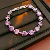 Pulsera de Hebilla Redonda de Circonita Morada, Pulsera Versátil de Moda Europea y Americana de Gama Alta, Lujo Accesible Estilo Palacio Exquisita Joyería de Mano