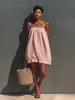 Amazon 2026 Nuevo Vestido Casual Transparente con Volantes Transfronterizo Estilo Veraniego Europeo y Americano Falda Corta de Algodón y Lino