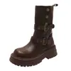 2026 Nuevas Botas Martin Negras de Suela Gruesa para Aumentar la Altura para Mujer, Botines Versátiles Retro de Cowboy Occidental hasta la Pantorrilla