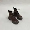 Botines Gruesos Estilo Coreano para Mujer 2026 Temperamento Modernos de Invierno Marrones con Cordones Botas Martin Cálidas Para Personas Bajas Botas de Suela Gruesa