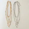 Nuevo collar de cadena gruesa multicapa retro personalizado transfronterizo de Europa y Estados Unidos, cadena de suéter con colgante de candado combinable simple para mujer