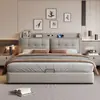 Dormitorio Principal Moderno Tapizado Suave con Cama de Cuero de Presión de Aire Deslizante, Dormitorio Principal Sencillo, Cama de Boda Ligera, Cama Doble Suave de Lujo, Cama con Almacenamiento Multifuncional