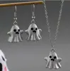 Pendientes y Collar de Muñeco Fantasma Negro Blanco Gris Lindo de Halloween Transfronterizo A-Piao Colgante Fantasma Cadena para Clavícula Set