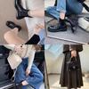 Versión de Piel de Vaca~2026 Botas plisadas de Piel de Caballo Lavada con Tacones Gruesos y Suelas Gruesas, Botas de Tubo Elástico, Botines Chelsea para Mujer, Otoño e Invierno