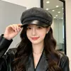 Chapéu Octogonal da Moda para Mulheres, Estilo Britânico e Coreano, Tendência Primavera e Outono Retrô Quente Versátil Chapéu de Couro, Boina de Celebridade da Internet