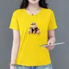 Bens de luxo leve de alta qualidade~Camiseta de manga curta feminina solta modeladora que rejuvenesce top estampado roupa casual de verão para mães de meia-idade