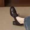 Nuevos Zapatos Romanos con Cordones, Disponibles, con Parches y Detalles Cosidos a Mano, Zapatos de Cuero para Mujer con Tacones Gruesos, Zapatos de Corte Bajo Individuales con Suelas Suaves, Zapatos Profesionales