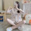 Pijama de verano del sudeste asiático con bonito perro canela para mujer, conjunto de pantalones cortos con solapa y manga corta, ropa de abrigo de dibujos animados de estilo japonés