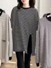 Camiseta de manga larga a rayas ajustada de longitud media hasta la cadera, estilo europeo, nueva para principios de primavera, para mujer, camiseta base de algodón puro, moderna