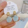 Banho de Ouro Real, Coleção Série Azul Moda Coreana e Japonesa, Brincos de Esmalte com Efeito Gotejante para Mulheres, Novos Brincos e Acessórios de Luxo Leve Nicho