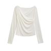 Blusa de Manga Longa Dupla Face Preta Decote V Cruzado Franzida Versátil Malha Camiseta para Mulheres Outono Emagrecedora Elegante Camisa Base