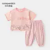 Kaka Panda Roupas Infantis Conjunto de Verão para Meninas Manga Curta Casual Calça Anti-Mosquito Conjunto de Duas Peças para Meninas
