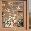 HS3588Q pegatinas de ventana de conejo de dibujos animados, flor, pájaro, mariposa, pegatinas no electrostáticas, pegatinas decorativas de vidrio visual de doble cara