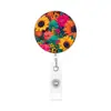 Crachá de identificação do fabricante com tema floral e clipe retrátil, revestimento plástico de fácil fixação, adequado para crachás temáticos florais e de animais para uso transfronteiriço