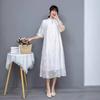 Nuevo Cheongsam Mejorado de Algodón y Lino Bordado con Hebilla Chinoiserie Vestido de Verano para Mujer Talla Grande para Gorditas mm Falda Suelta