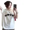 Camiseta Branca Manga Curta Gola Redonda Estilo Coreano de Seda Leite para Mulheres 2026 Verão Novo Estilo Estampa Divertida Solta