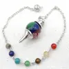 Joyería transfronteriza gema natural Cristal péndulo espiritual en forma de giroscopio cuentas de 18 mm 7 colores piedra energética colgante de péndulo